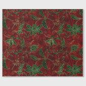 ヴィンテージ赤と緑のフローラクリスマスベルベット ラッピングペーパー (フラット)