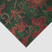 ヴィンテージ赤と緑のフローラクリスマスベルベット 薄葉紙 (詳細)