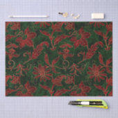 ヴィンテージ赤と緑のフローラクリスマスベルベット 薄葉紙 (クラフト)