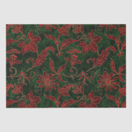 ヴィンテージ赤と緑のフローラクリスマスベルベット 薄葉紙