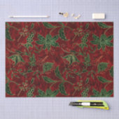 ヴィンテージ赤と緑のフローラクリスマスベルベット 薄葉紙 (クラフト)