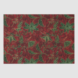 ヴィンテージ赤と緑のフローラクリスマスベルベット 薄葉紙