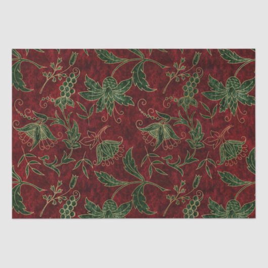 ヴィンテージ赤と緑のフローラクリスマスベルベット 薄葉紙 (正面)