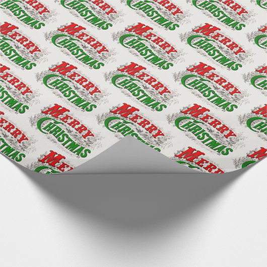 ヴィンテージ赤と緑のメリークリスマスラッピングP ラッピングペーパー (角)