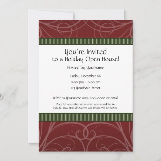 ヴィンテージ赤と緑の企業のアールデコ詳細 招待状 (正面)