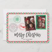 ヴィンテージ赤と緑の手紙の写真メリークリスマス シーズンカード (正面)