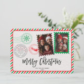 ヴィンテージ赤と緑の手紙の写真メリークリスマス シーズンカード (スタンド正面)