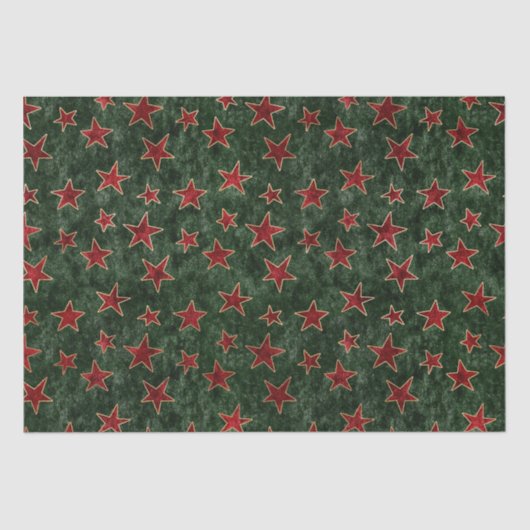 ヴィンテージ赤と緑の星クリスマスベルベット 薄葉紙 (正面)