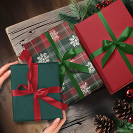 ヴィンテージ赤と緑の雪の結晶 ラッピングペーパーシート