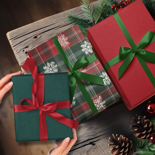 ヴィンテージ赤と緑の雪の結晶 ラッピングペーパーシート