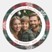 ヴィンテージ赤と緑の雪片クリスマス ラウンドシール (正面)