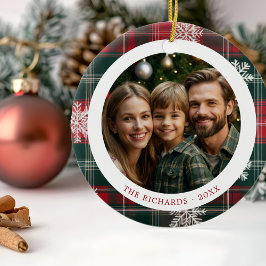 ヴィンテージ赤と緑の雪片2枚 セラミックオーナメント