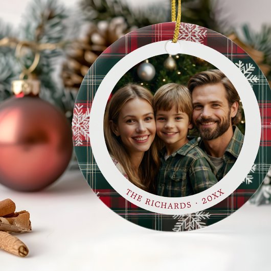 ヴィンテージ赤と緑の雪片2枚 セラミックオーナメント