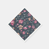 ヴィンテージ赤と茶色の秋花模様 スタンダードカクテルナプキン (角)