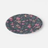 ヴィンテージ赤と茶色の秋花模様 ペーパープレート (アングル)