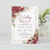 ヴィンテージ赤と赤面バラ結婚金ゴールドブランチ 招待状 (スタンド正面)