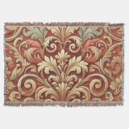ヴィンテージ赤と金ゴールドのダマスクパターン スローブランケット