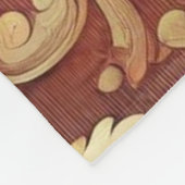 ヴィンテージ赤と金ゴールドのダマスクパターン フリースブランケット (角)