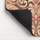 ヴィンテージ赤と金ゴールドのダマスクパターン マウスパッド (コーナー)