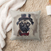 ヴィンテージ赤と青のタキシードパグポートレート枕 クッション (ブランケット)