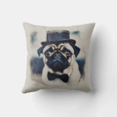 ヴィンテージ赤と青のタキシードパグポートレート枕 クッション (裏面)