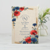 ヴィンテージ赤と青のフローラ 招待状 (スタンド正面)