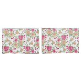 ヴィンテージ赤と黄のバラの水彩模様 | 枕カバー