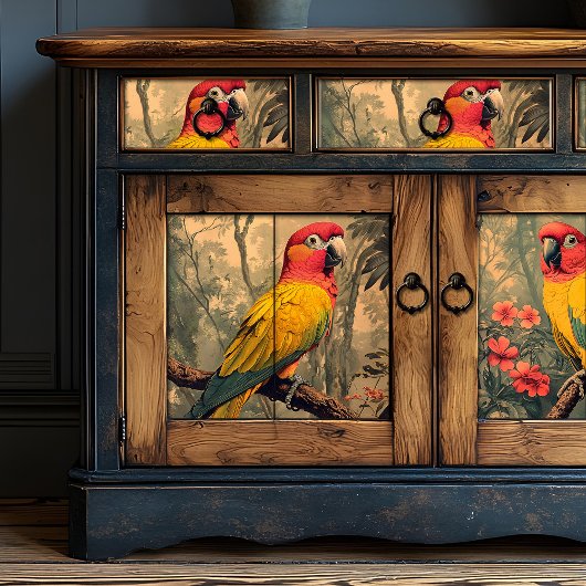 ヴィンテージ赤と黄色のオウムビクトリアン家具 薄葉紙