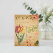 ヴィンテージ赤と黄色のチューリップフローラ花 ポストカード (スタンド正面)