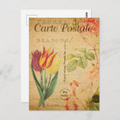 ヴィンテージ赤と黄色のチューリップフローラ花 ポストカード (正面/裏面)