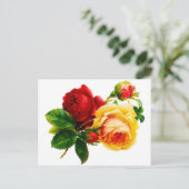 ヴィンテージ赤と黄色のバラのはがき ポストカード (スタンド正面)