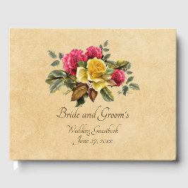 ヴィンテージ赤と黄色のバラのフローラ ゲストブック