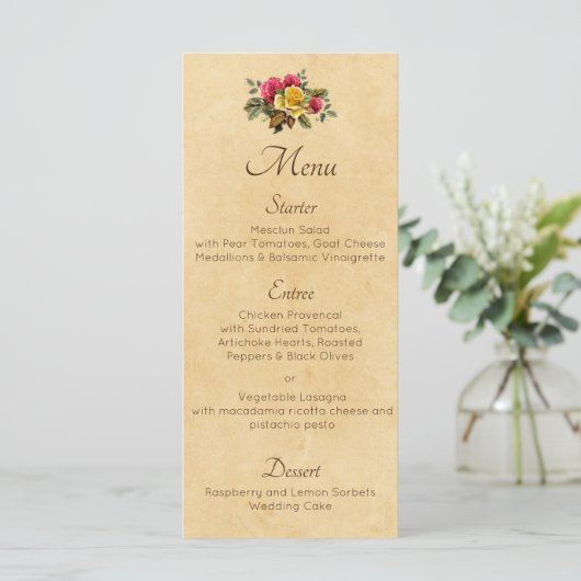 ヴィンテージ赤と黄色のバラのフローラ メニュー (スタンド正面)