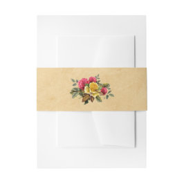 ヴィンテージ赤と黄色のバラのフローラ 招待状ベリーバンド