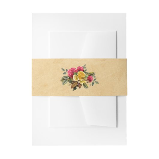 ヴィンテージ赤と黄色のバラのフローラ 招待状ベリーバンド (正面例)