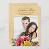 ヴィンテージ赤と黄色のバラの写真の保存日付 セーブザデート (正面/裏面)