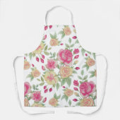 ヴィンテージ赤と黄色のバラの水の色パターン | エプロン (正面)