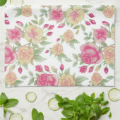 ヴィンテージ赤と黄色のバラの水の色パターン | キッチンタオル (折り畳み)