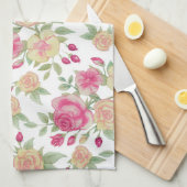 ヴィンテージ赤と黄色のバラの水の色パターン | キッチンタオル (四つ折り)