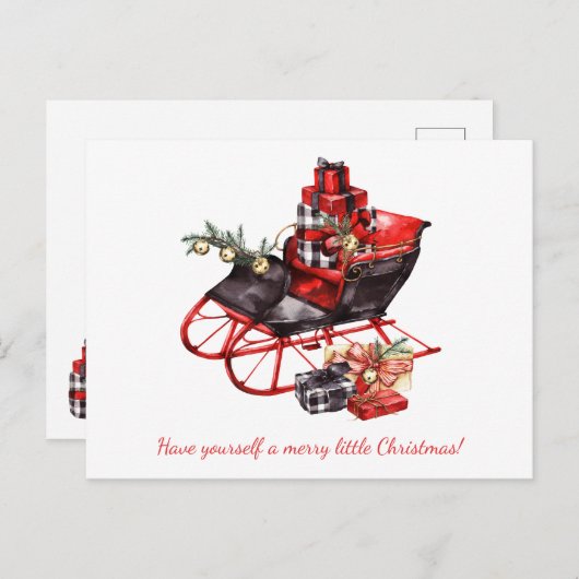 ヴィンテージ赤と黒のそりとパッケージ 案内ポストカード (正面/裏面)