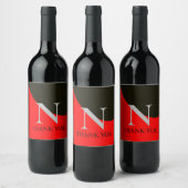 ヴィンテージ赤と黒の抽象芸術モノグラム ワインラベル (ボトル)