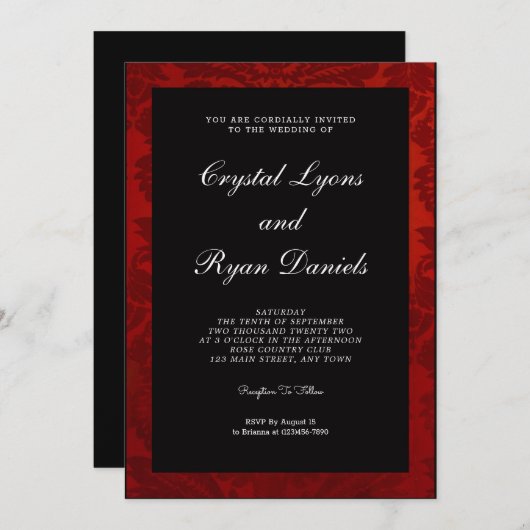 ヴィンテージ赤と黒の結婚式招待状 招待状 (正面/裏面)