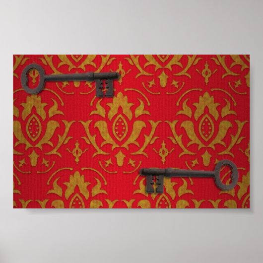 ヴィンテージ赤の壁紙と鍵 ポスター (正面)