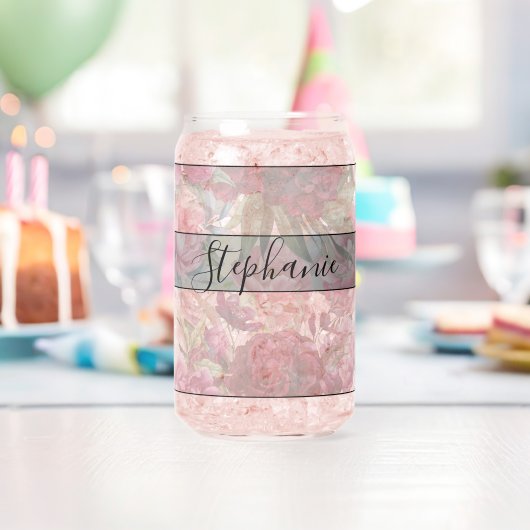 ヴィンテージ赤エレガントとピンクのフローラモノグラム ガラス缶 (インサイチュ (バースデー))