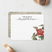 ヴィンテージ赤エレガントフローラフラットノートカード ノートカード (正面/裏面インサイチュ)