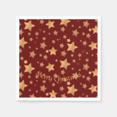 ヴィンテージ赤エレガント金ゴールド星模様クリスマス スタンダードカクテルナプキン (正面)