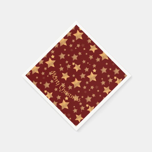 ヴィンテージ赤エレガント金ゴールド星模様クリスマス スタンダードカクテルナプキン (角)