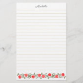 ヴィンテージ赤カスタムデイジー及び金ゴールドライニング文房具 便箋 (正面)