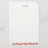 ヴィンテージ赤カスタムデイジー及び金ゴールドライニング文房具 便箋 (正面/裏面)