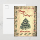 ヴィンテージ赤カリグラフィー ハッピー ホリデー  ホリデー ポ シーズンポストカード (正面/裏面)